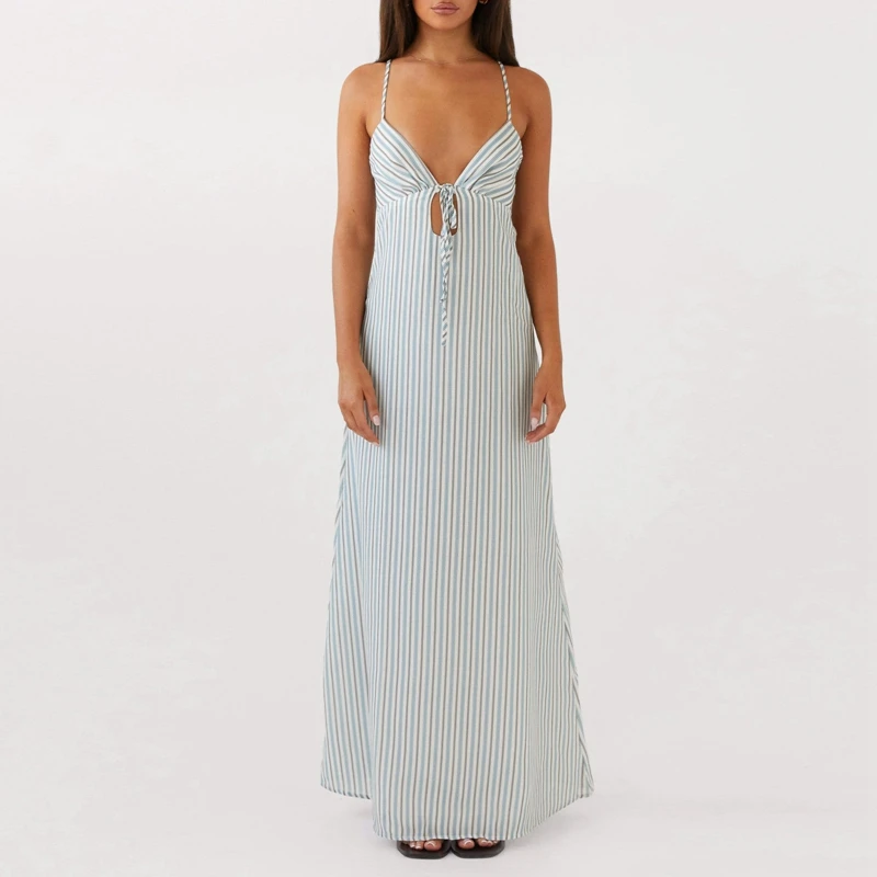 마에무킬라베 여성 Y2K 스파게티 스트랩 맥시 드레스 V넥 타이 프론트 컷아웃 롱 캐미 드레스 슬리브리스 백리스 파티 웨딩 드레스