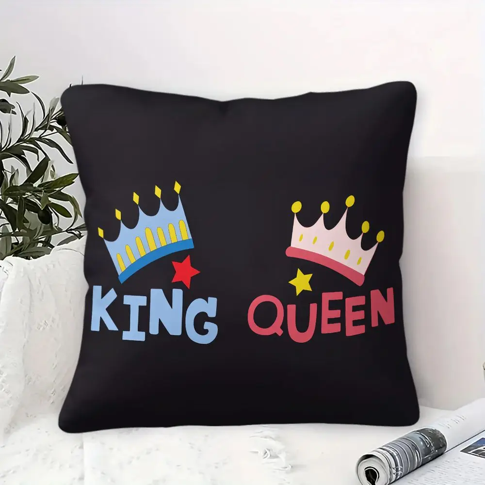 King Queen Crown Print Throw Pillow Cushion Accent Pillow 45×45cm Includes Pillow Core Soft Couple Sofa Bedroom Decor