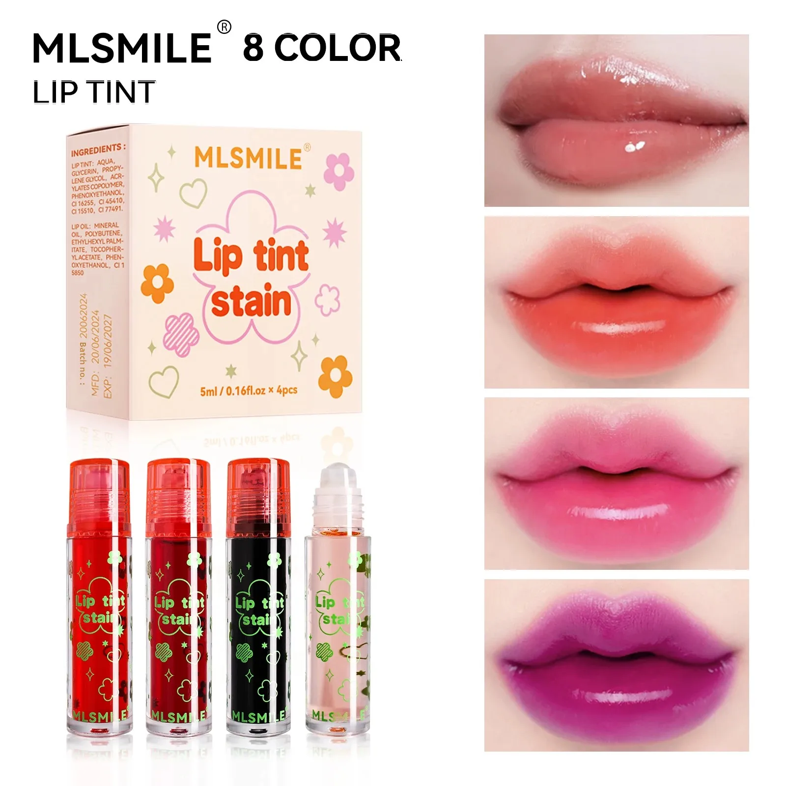 Zestaw błyszczyków do ust: nieprzywierający, wodoodporny, długotrwały, nieblaknący, w formie roll-on, matowy tint do ust, nawilżający, łatwy w aplikacji olejek do ust.