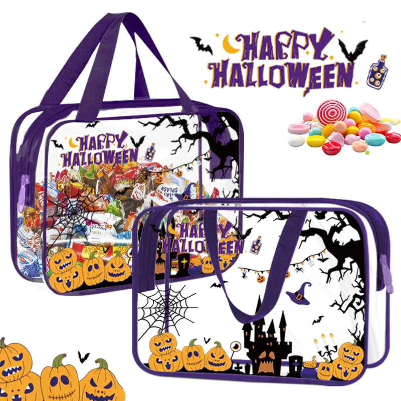 

Halloween Clear Bag,Waterproof PVC Zippered Bag,Makeup Bag,Office School Storage Bags for Work Sports Games Concerts Travel Gym