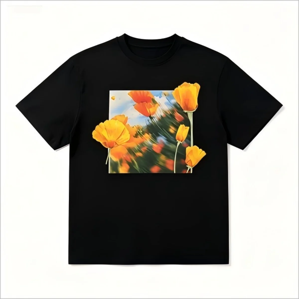Vintage Floral Poppy Flower Art Graphic T‑Shirt, Retro Botanical Nature Print Casual Top, Boho Aesthetic Unisex Tee