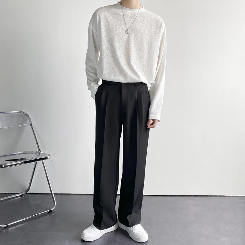 New Fashion Men\'s Oversize Suit Pants Wide Leg Long Drape Trousers Solid Straight High Waist Casual Pant Black White Khaki