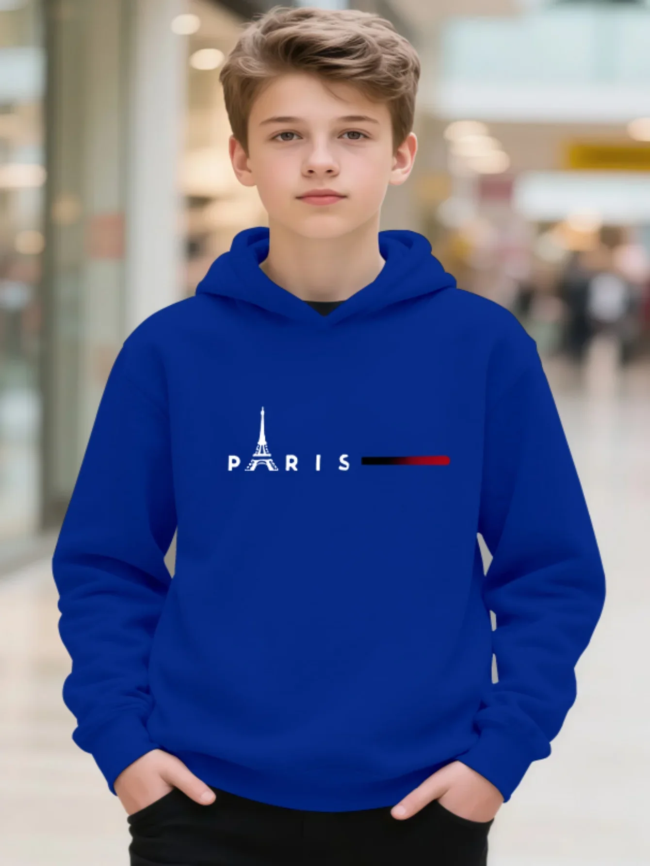 Kids Paris City Landmark Graphic Printed Hoodie Boys Girls Eiffel Tower Sweatshirt Loose Hooded Jumper Autumn Clothes