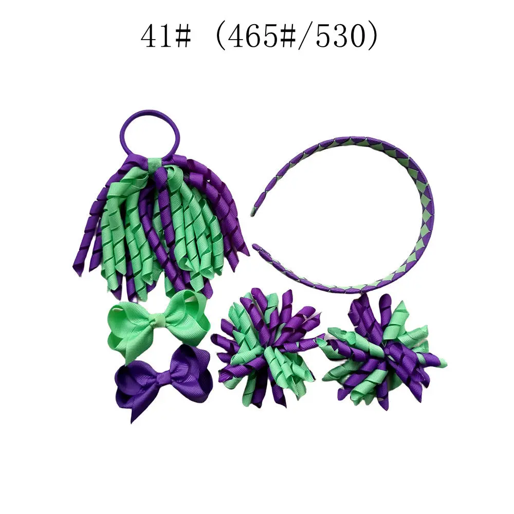 Custom Color 6PCS/LOT Girl Curly Ribbon Korker Woven Headband Hair Band Ties Bows Clips Ponytail Holders Corker 6 SetS view 5