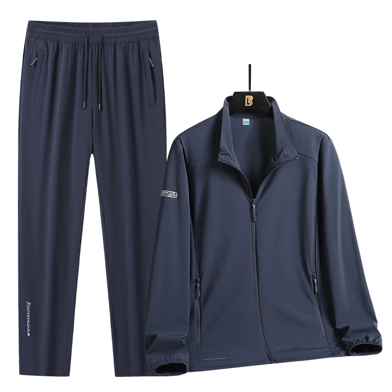 

Мужской спортивный костюм из ледяного шелка, новинка 2026 года, комплект из 2 предметов: куртка на молнии и брюки на шнурке, легкий, дышащий