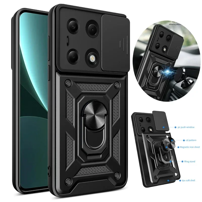 

Camera Full Lens Protection Case Kickstand Bumper Phone Cases For Poco F3 F4 GT F5 F6 F7 F8 Pro F8 Ultra Armor Hard Back Cover