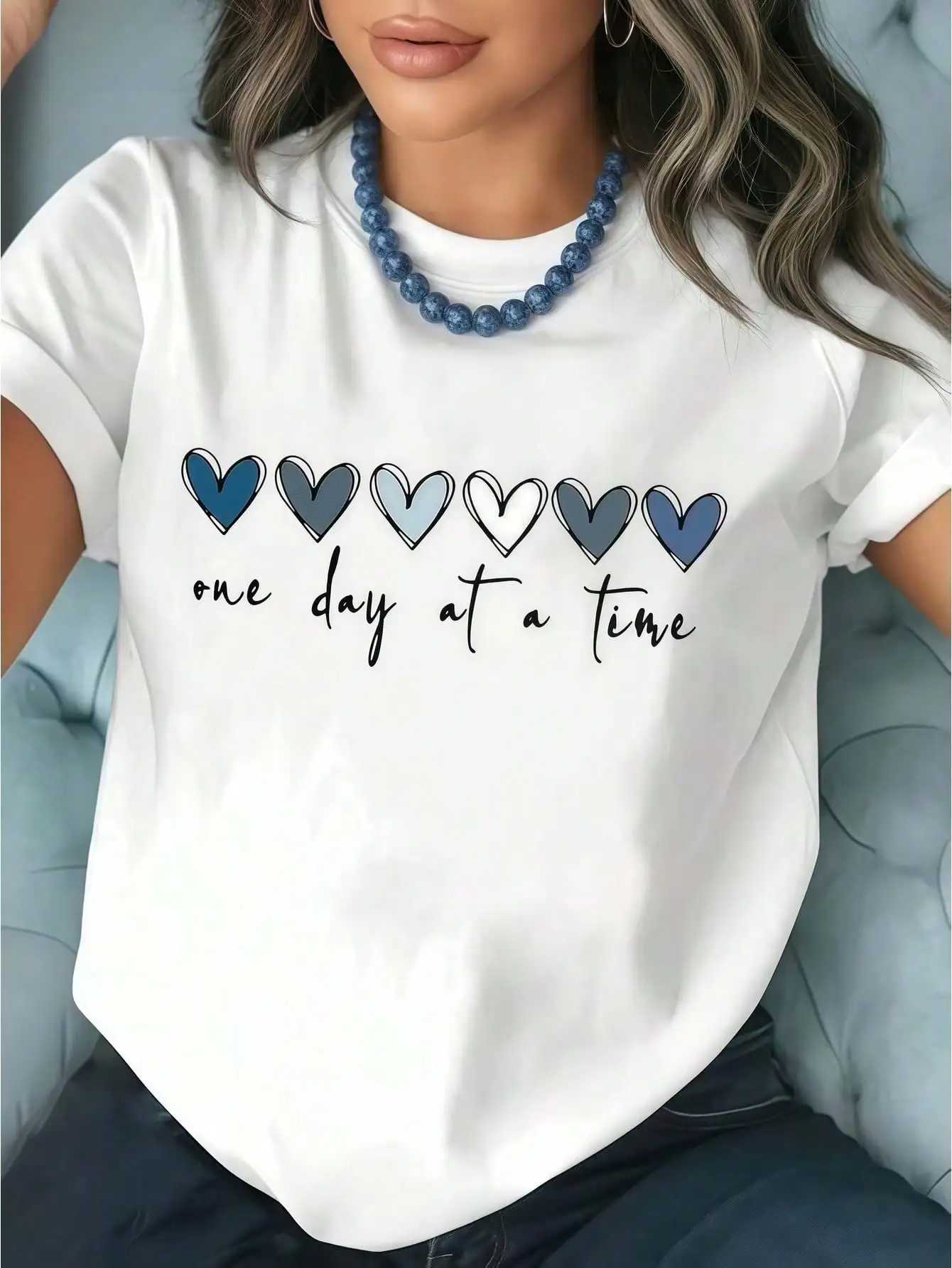 1pc Valentine's Day Women's Clothing Heart Quote Print White TShirt, Shirts, White Top, Graphic Tees Women, Unisex C