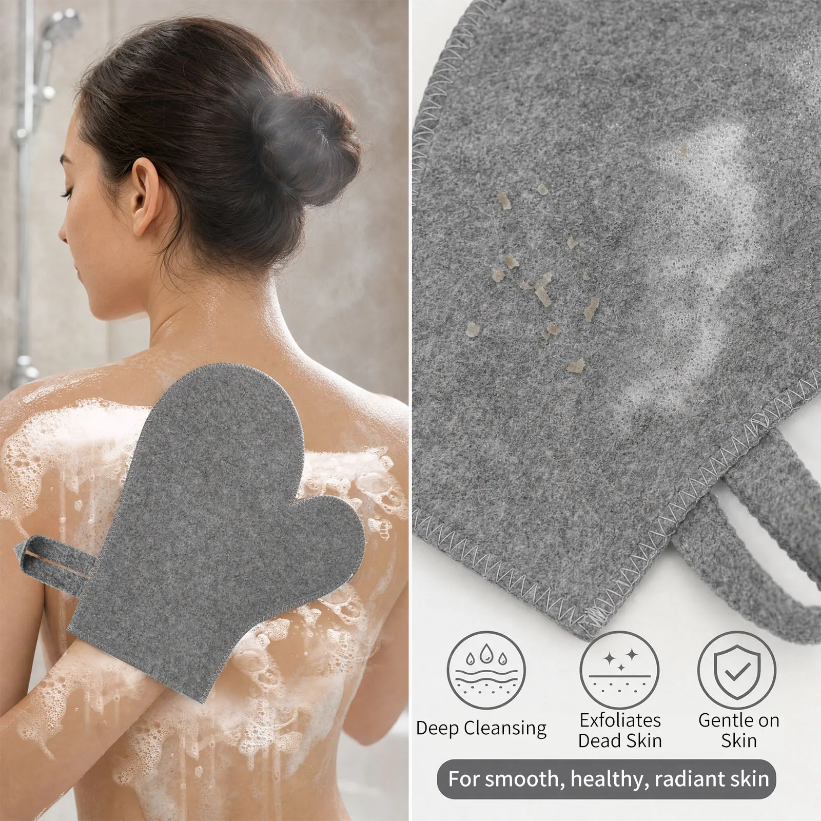 2Pcs Felt Sauna Mitt Bathing Body Lotion Glove Steam Room Heat Resistant Shower Scrubbers Exfoliating for Bath Spa Massage view 3