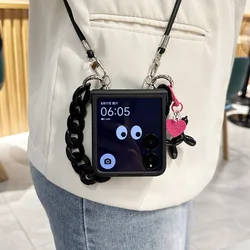 Cute Dog Crossbody Lanyard Hinge Case For Samsung Galaxy Z Flip 7 6 5 4 3 For Motorola Razr 40 50 60 Ultra Xiaomi Mix Flip 2