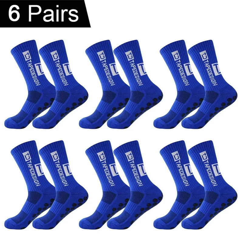 6 أزواج من جوارب كرة القدم غير القابلة للانزلاق مع وسادات قبضة جوارب رياضية خارجية قابلة للتنفس لكرة القدم والرجبي وكرة السلة والجري