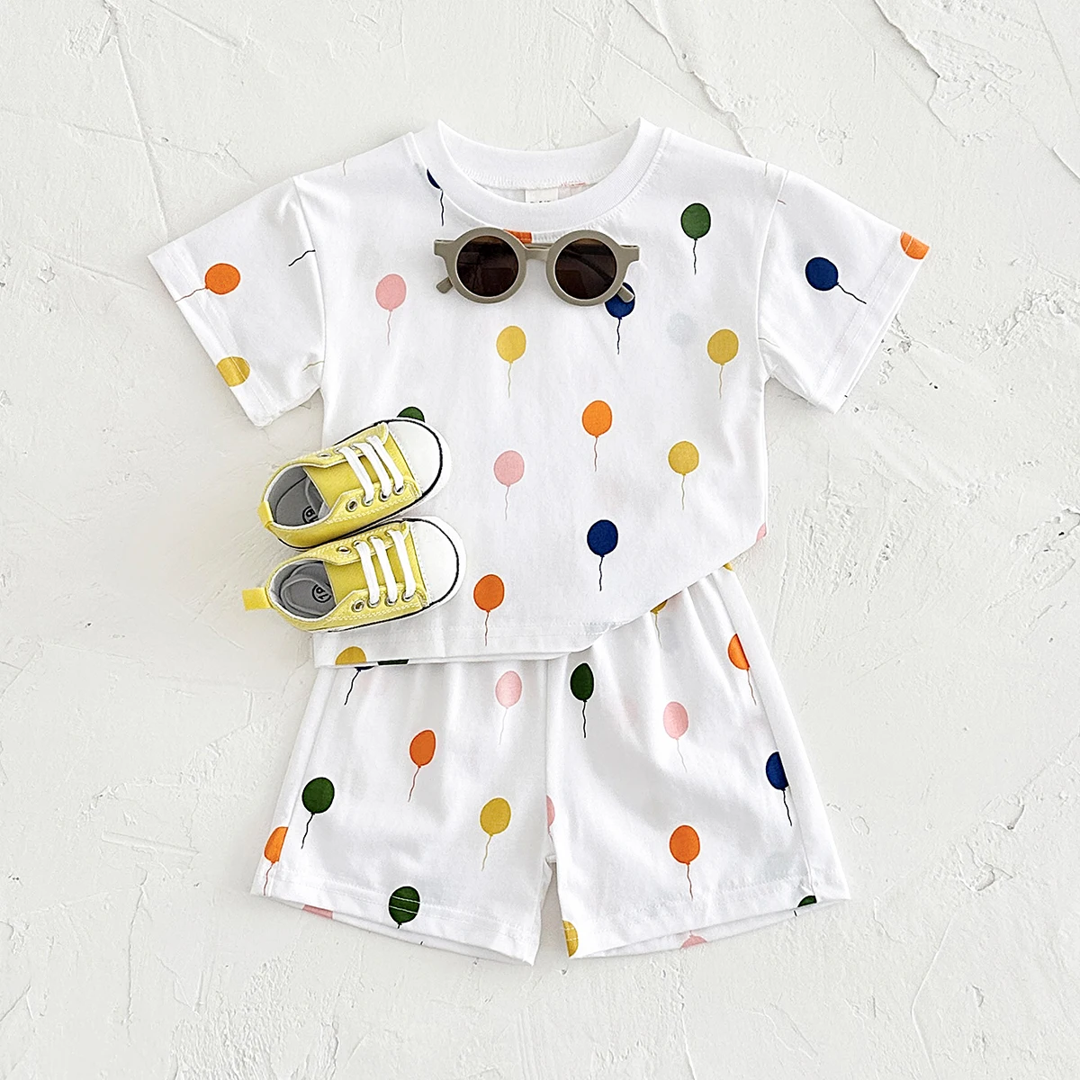 Baby Summer Clothes Baby Girl Boy Clothing Cotton Colorful Balloon Print Short Sleeved T-shirt+Shorts Newborn Boys Sets Children