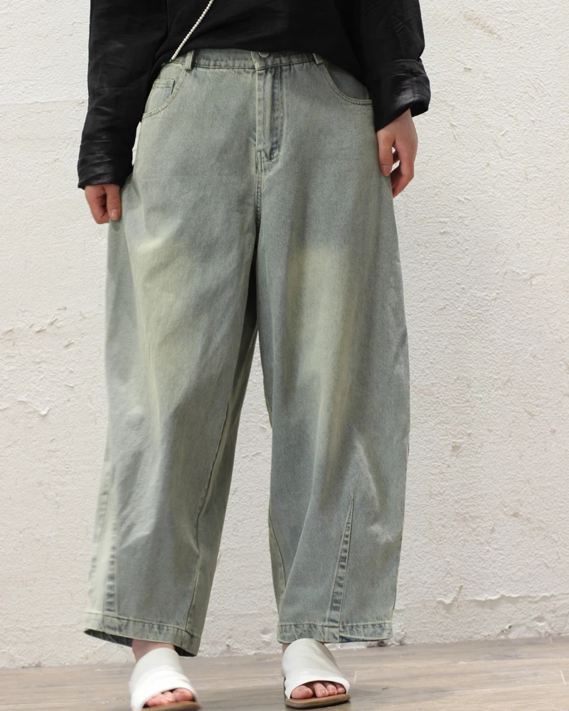 

Classic Retro Blue Denim Jeans 90% Cotton Comfortable Artistic Versatile Casual Pants High Waist Straight Leg Sle