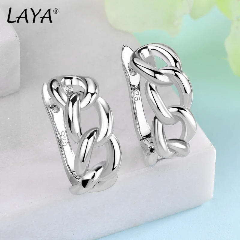 NEW LAYA 925 Sterling Silver Cuban Chain Link Earrings Smooth For Men Women Unique Design Plain Silver Original Modern Jewelry