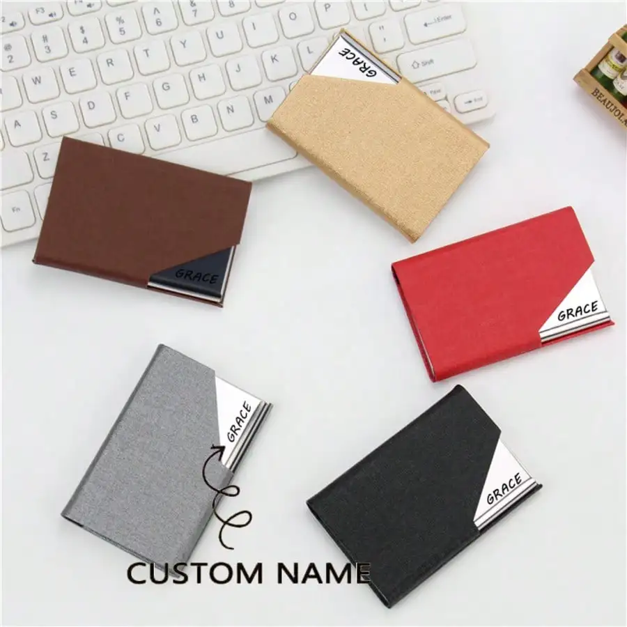 Personalized Custom Stainless Steel & PU Business Card Case, Aluminum Alloy Card Holder, Creative Gift Custom Logo Engraved