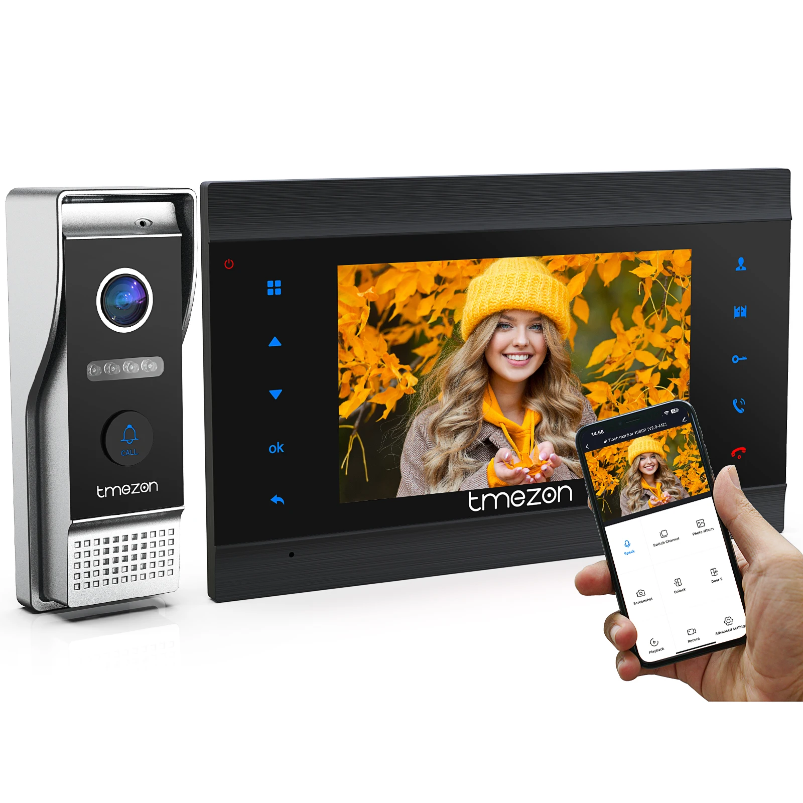 TMEZON 4 Draden Smart Home Tuya Wifi 1080P Video-intercom Video Deurtelefoon 7 ''Touch Monitor Video Deurbel Beveiligingssysteem