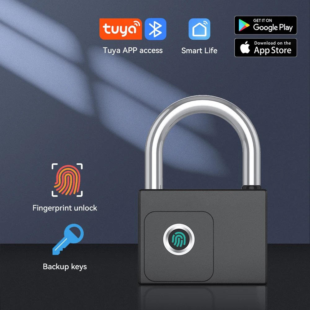 Tuya Smart Home Fingerprint Locks Bluetooth Biometric Electronic Lock Padlock Waterproof USB Rechargeable Security Protection