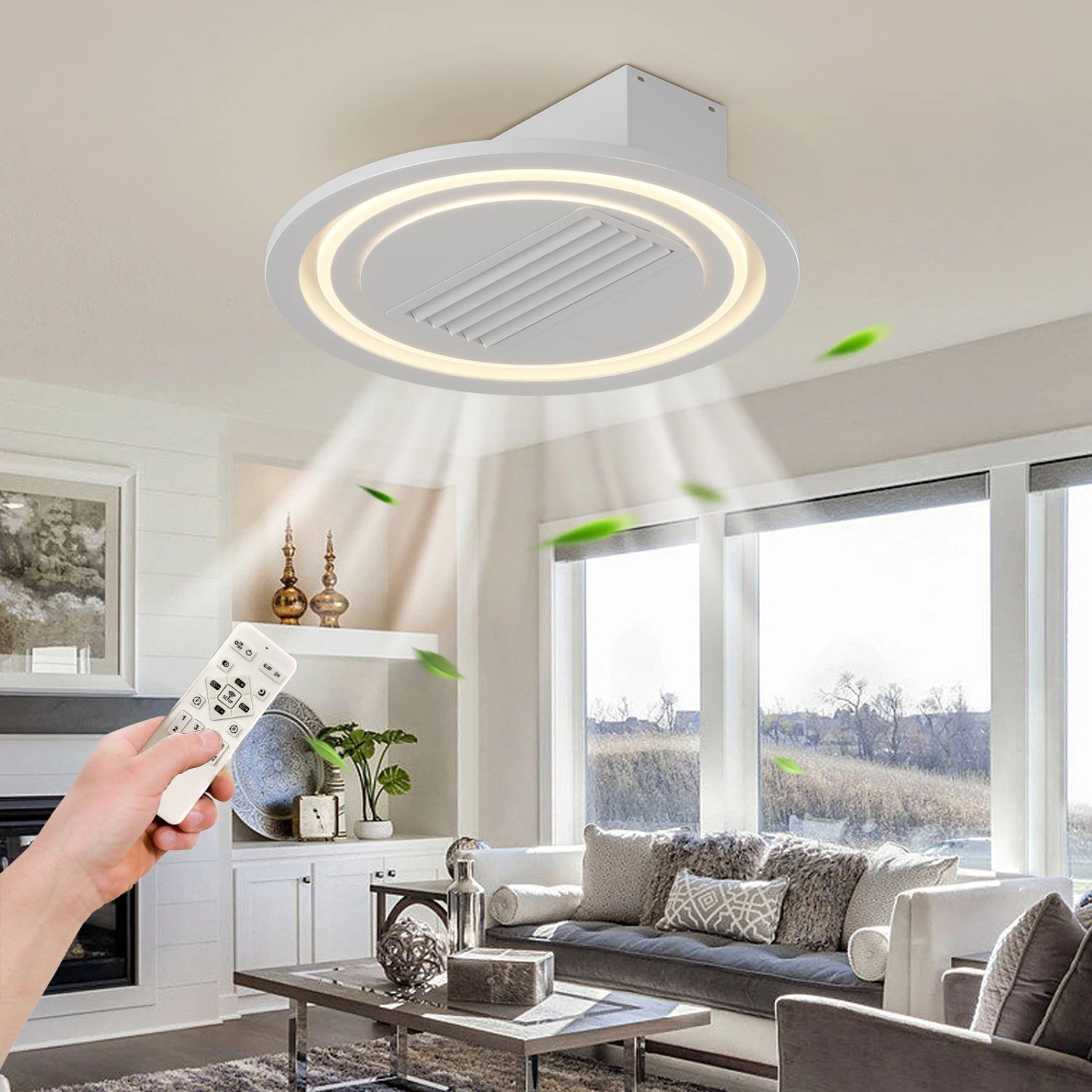 

22inch Modern Leafless Ceiling Fan with Remote Control Removable and Washable, Reversible Motor