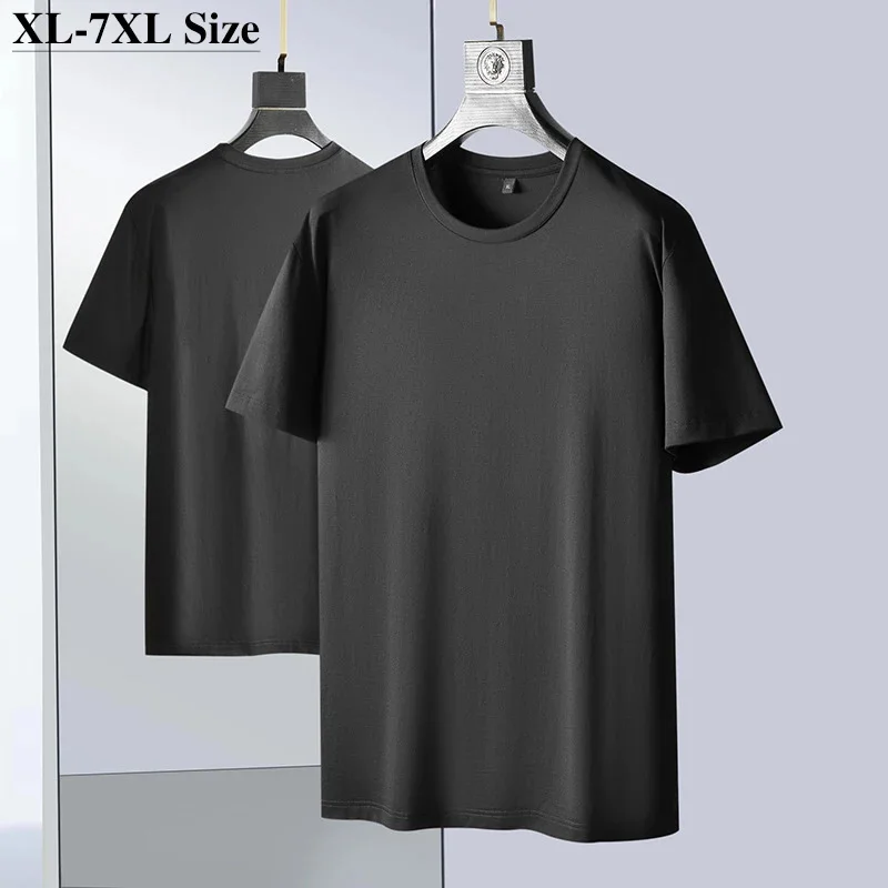 Size Plsu 5XL 6XL 7XL Summer Men's Short Sleeve T-Shirt Modal Fabric Fashion Casual Solid Color Soft Base Shirt Male