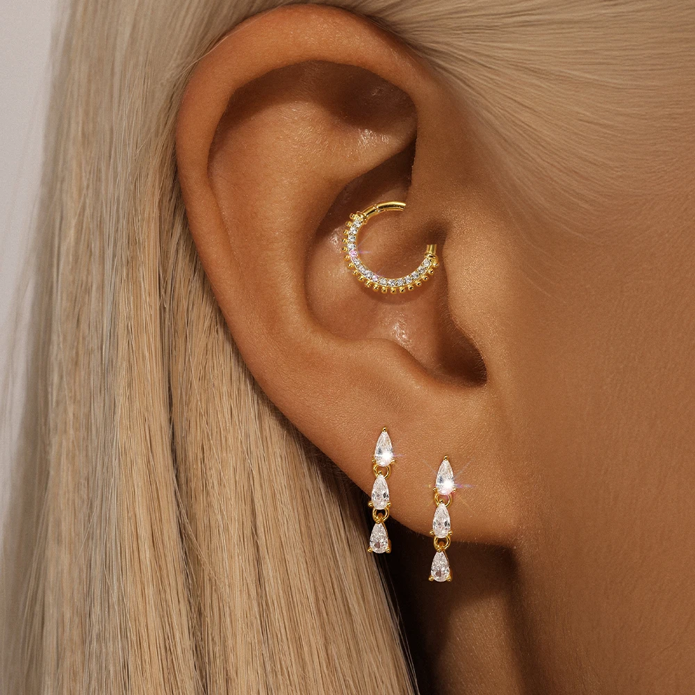 ROXI 925 Sterling Silver DIY Wear Delicate Zircon Buckle Hoop Earring/Body Piercing for Women Tassel Stud Earrings Party Jewelry