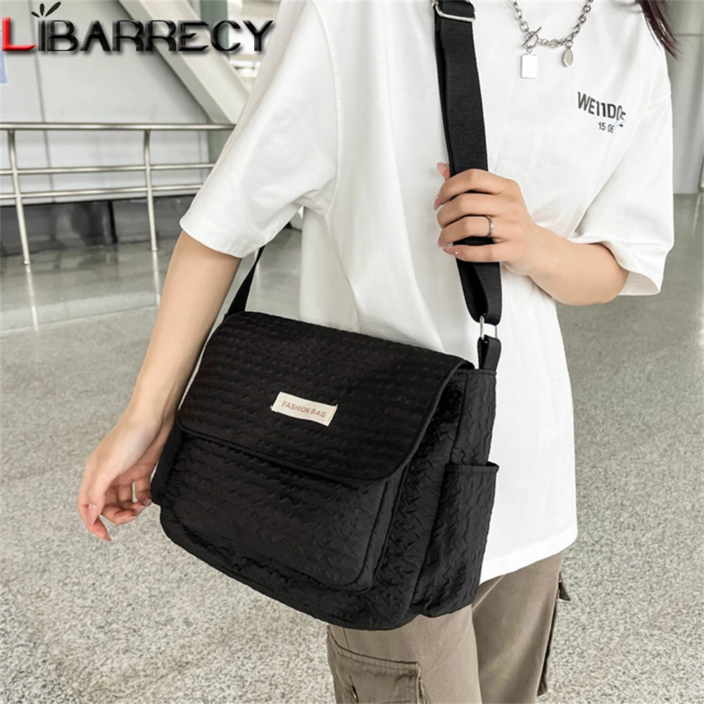 

Solid Color Large Capacity High Quality Nylon Ladies Shoulder Bag Fashion Large Capacity Women Crossbody Bags Students Schoolbag