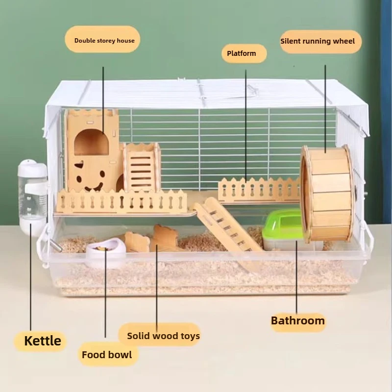 ‌Hamster Cage, Golden Bear Mansion, Spacious Detachable Habitat, Small Pet Starter Kit ，Complete Set  with Accessories