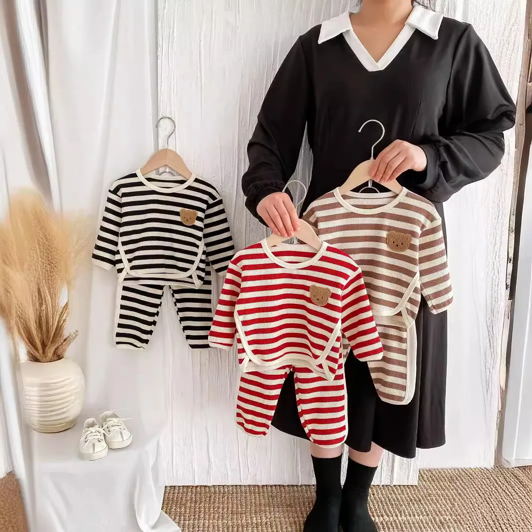 1-4T Newborn Kid Toddler Baby Boy Girl 2pcs Clothes Set Striped Cotton Sweatshirt Swet Long Sleeve Top Pant Suit Autumn Outfit