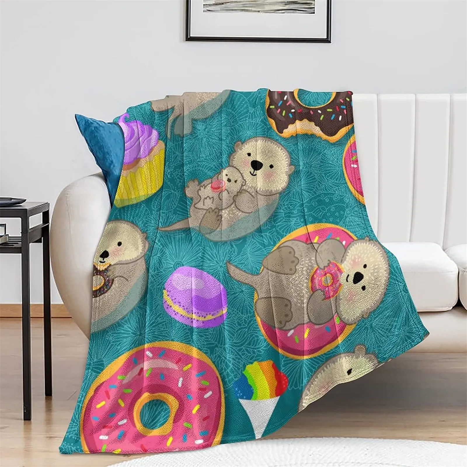 

CLOOCL Cute Otters Flannel Blanket Funny Animals Doughnut 3D Printed Throw Blanket for Beds Sofa Office Nap Quilts Dropshipping