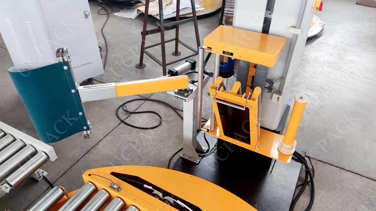 Fully Automatic Pallet Stretch Film Shrink Wrapping Wrapper Machine With Conveyor