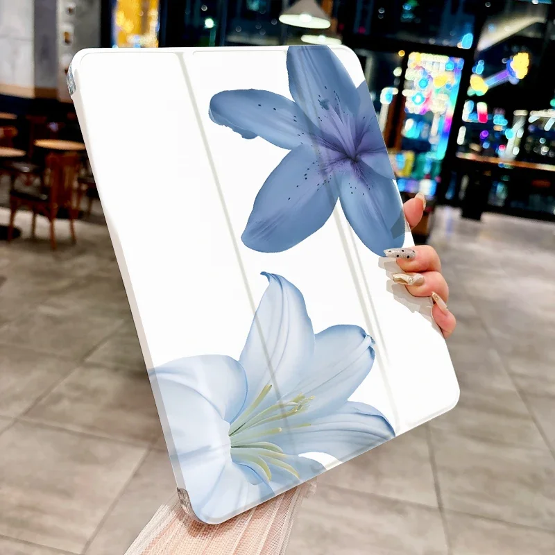 Blue Lily Flower New Tablet Case For iPad Pro 11 12.9in 13 M2 M4 9.7 10.2 5/6th 7/8/9 10 11th MINI 6 7 Air 5 6 7 Trifold Case