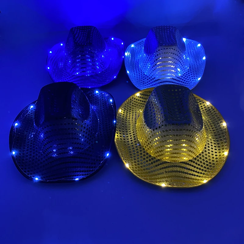 4 Colors For Choice Glowing LED Cowboy Hat Dance Performace Decorate Neon Light CowGirl Cap Flashing For NightClub DJ Bar