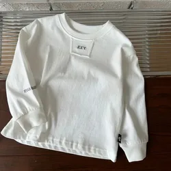 Boys T-shirt Spring and Autumn Children's Long sleeved Letter White Bottom Baby Girls Top Pure Cotton Loose Sweater