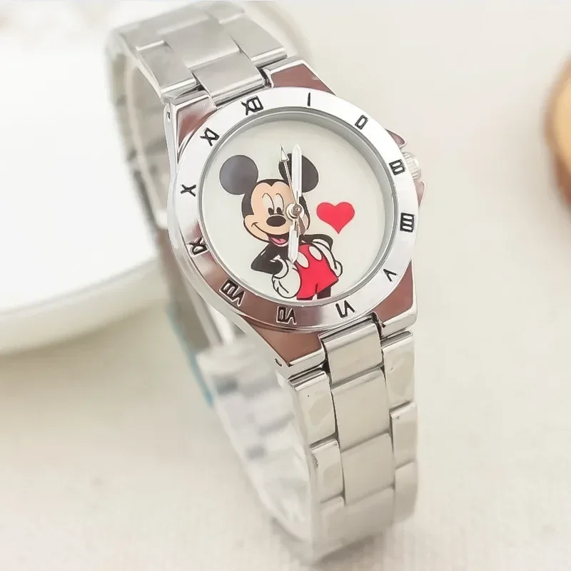 Disney Mickey Mouse Quartz Watches Minnie Steel Band Fashion Anime Student Clocks Dial Pointer Watch Cute Cartoon Birthday Gifts