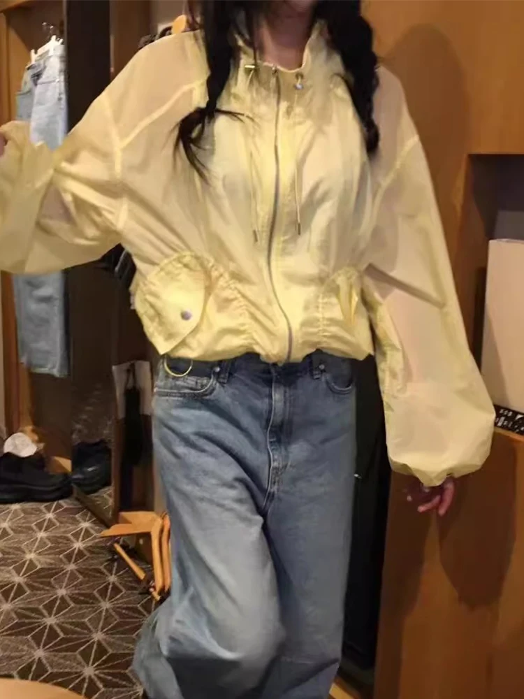 

Chic Autumn New Loose Casual Thin Dstring Stand Collar Workwear Jaet Sun Protection Outerwear for Young Women