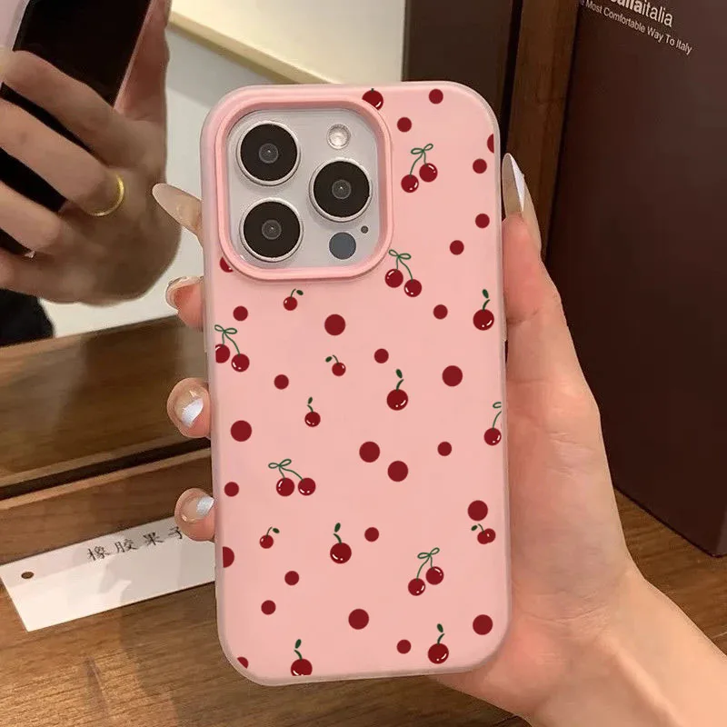 حافظة هاتف كرز صغيرة باللون الوردي لهاتف آيفون 17 برو ماكس اير 16 15 14 13 12 11 برو ماكس XS X XR 7 8 Plus 16E أغطية جيلي #2