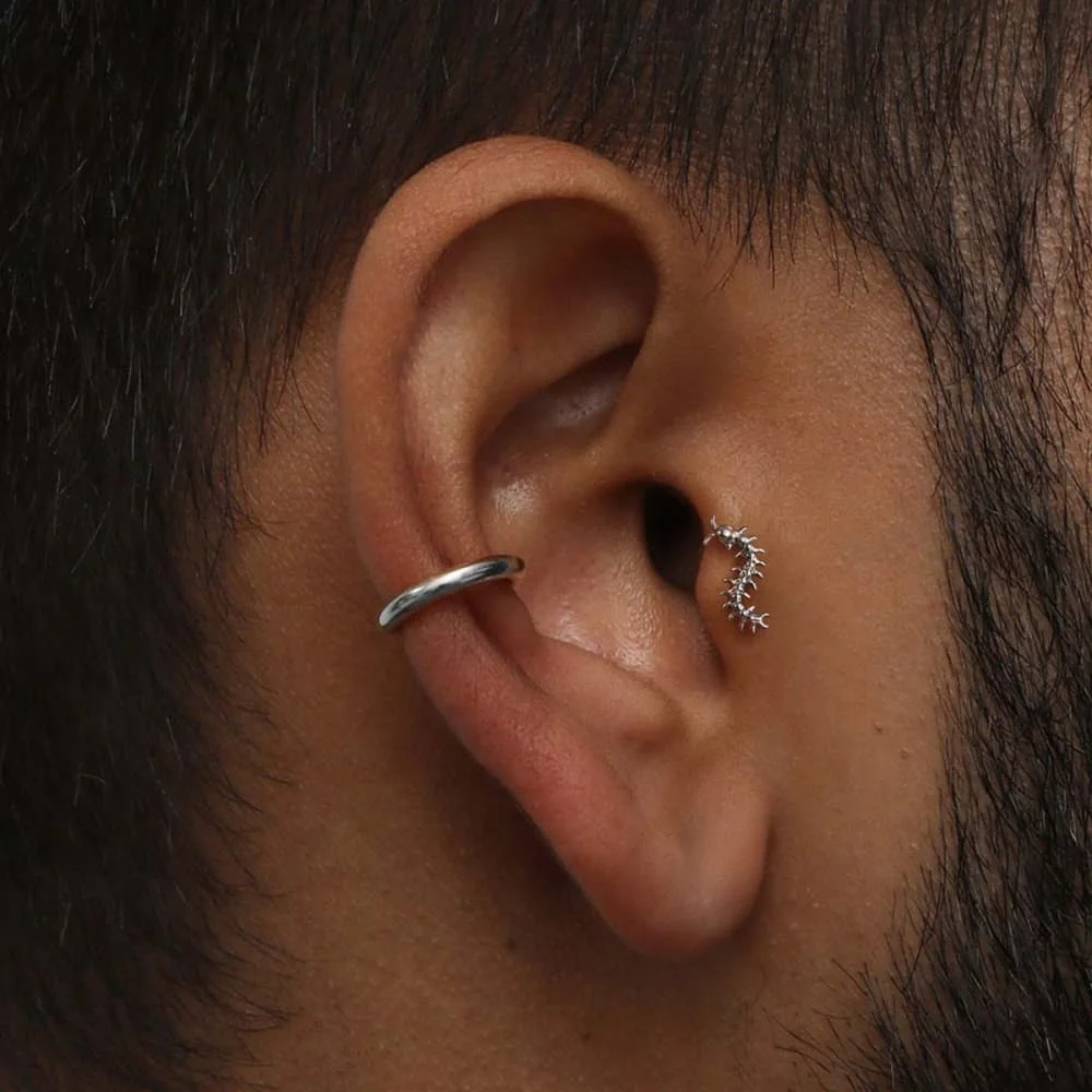 Casvort 1 Stück ASTM F136 Titan Gothic Punk Tausendfüßler Lippen-Labret-Ring Push-Pin Flat Back Stud Conch Helix Tragus Piercing Schmuck – Detail 8