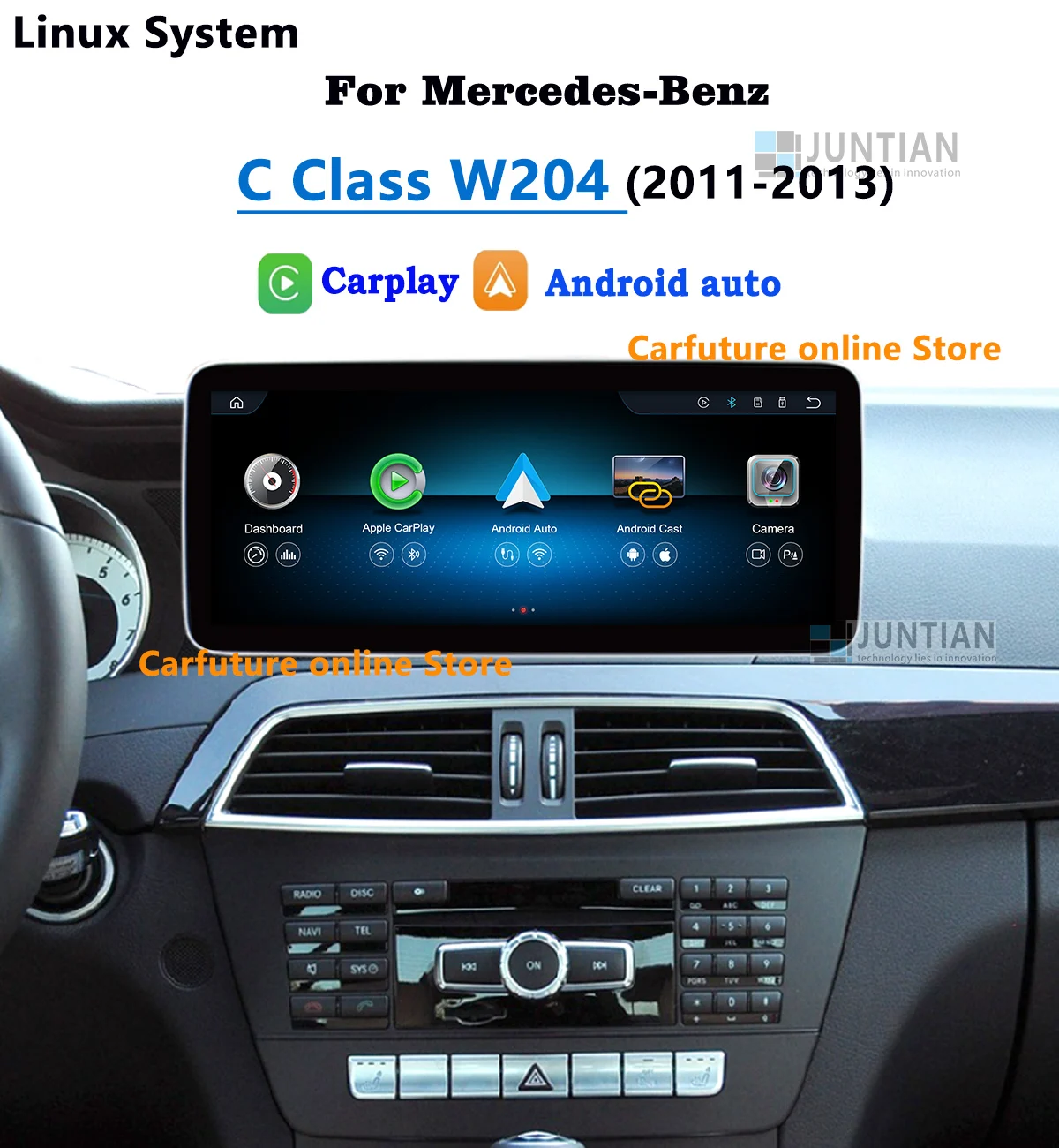 Image of Linux für Mercedes Benz W205 W204 C200 C260 2011-2013 NTG4.5 Autoradio Kabelloses CarPlay Android Auto AirPlay Ultra-Schmaler Bildschirm