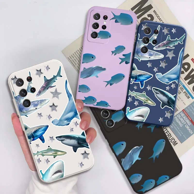 Cartoon Shark Star Pattern Cover For Samsung Galaxy S22 S21 S20 S10 S10E Plus Ultra Lite FE 5G Soft Phone case