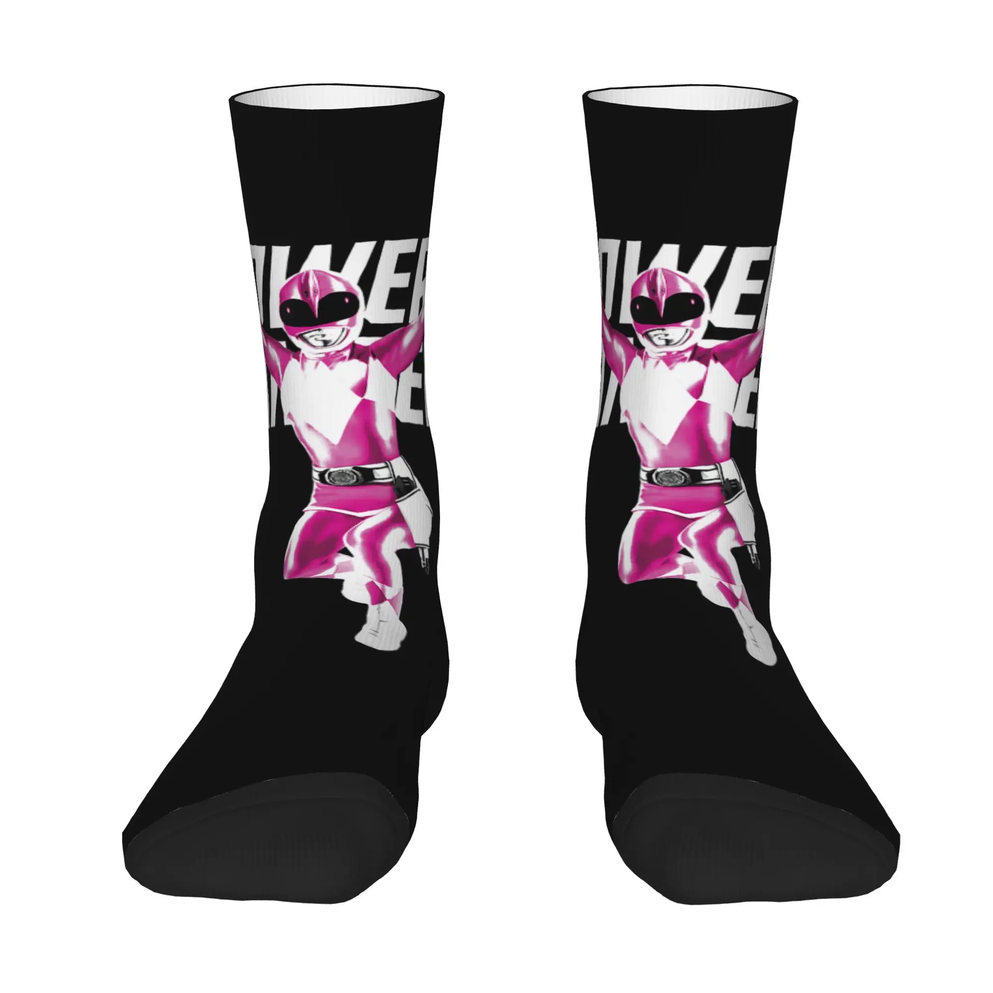 Socks Retro Power Rangers Pink Ranger Karate Action Pose Logo Crazy Men's compression Socks Unisex  Funny Crew Sock