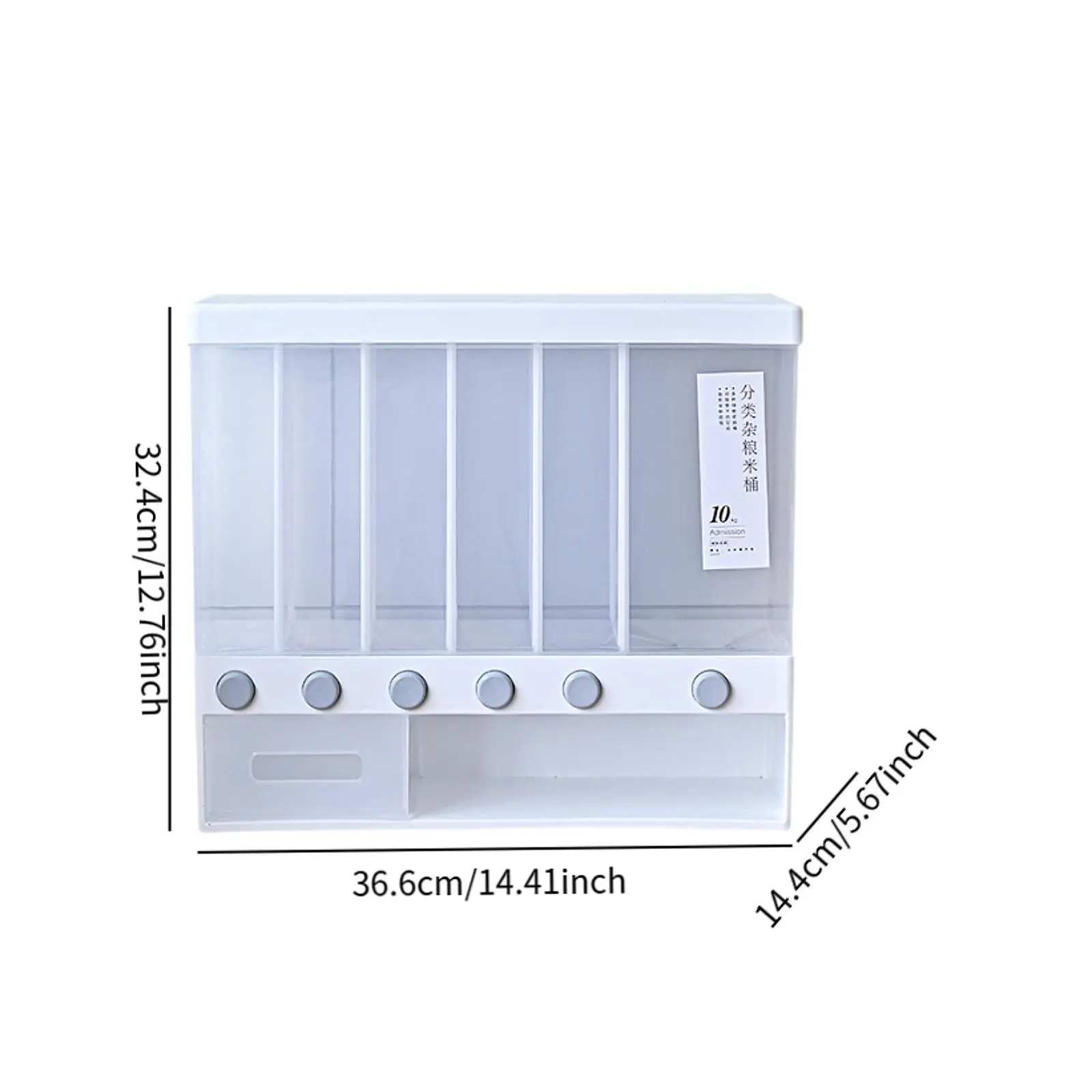 Cereal Dispenser Wall Mount 6 Compartment Large Capacity Transparent Rice Dispenser Machine for Millet Beans Rice Peanut Nuts