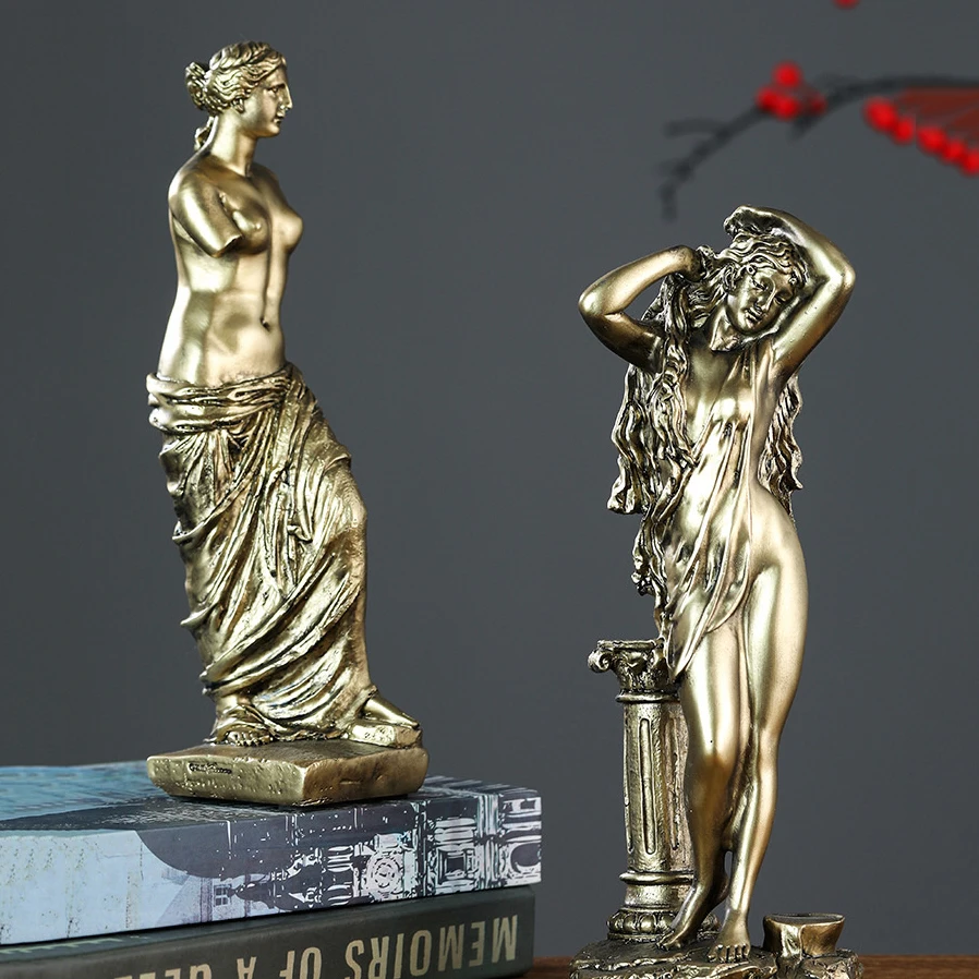 Retro Light Luxury Greek Goddess Resin Handicraft Creativity Home Study Desktop Ornament Sculptures Figurines Room Decoration