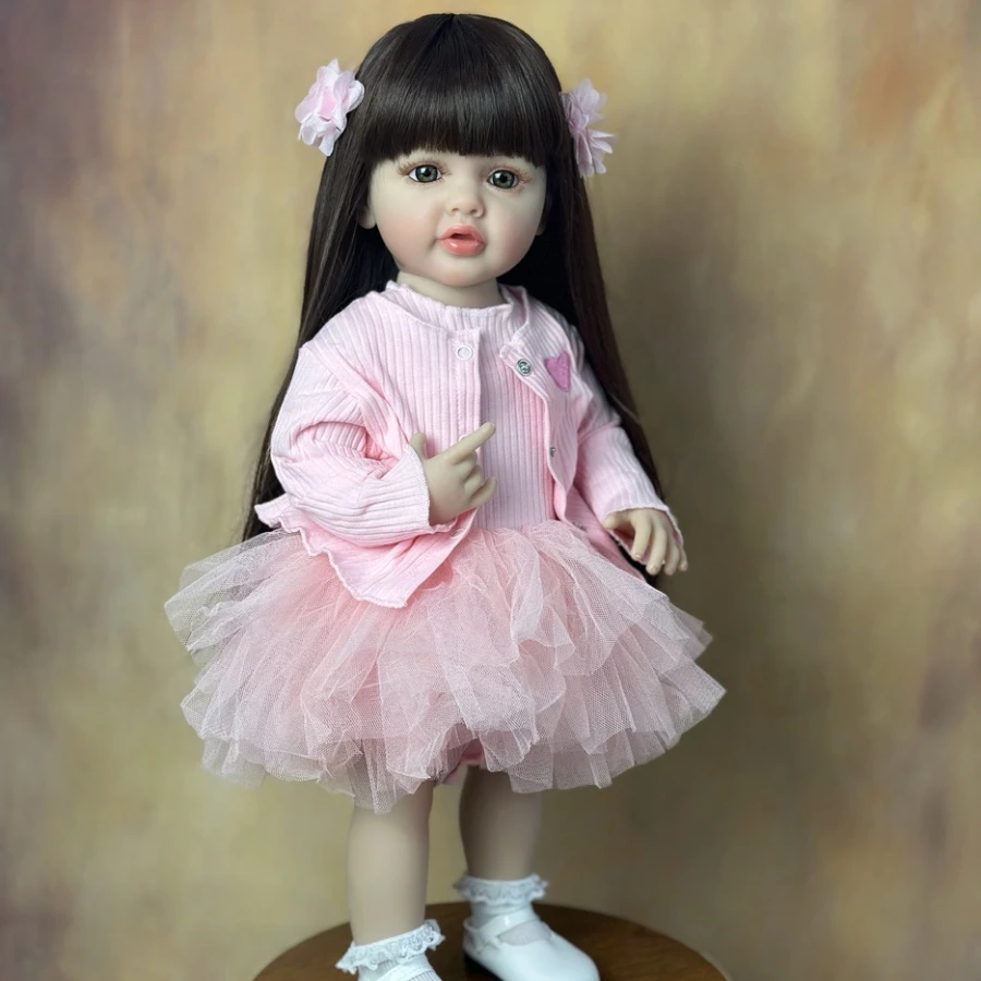 22Inch 55cm Reborn Toddler Girl Doll Full Soft Vinyl Body Can Stand With Support Pink Tutu Outfit Bottle Pacifier Included Birthday Gift