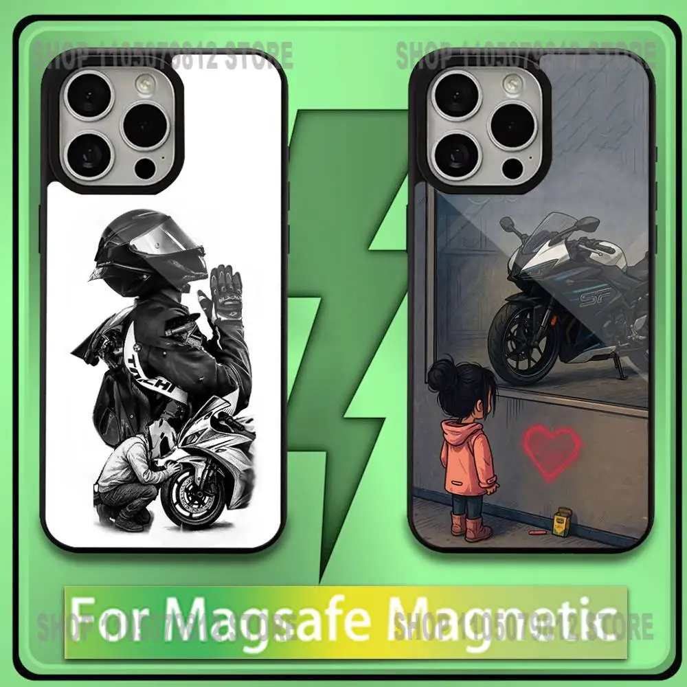 

Motorcycle Rider Phone Case For iPhone17,16,15,14,13,12,11,Plus,Pro,Max,Mini Soft Magesafe Magnetic Wireless Charge