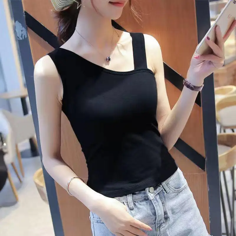 

New Women's Strap Vest Korean Sle Slimming Diagonal oulder Pure Color Underwear Base irt Student Faion Bal