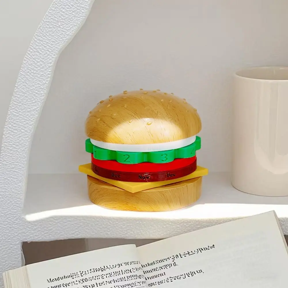 Creative Hamburger Perpetual Calendar Non-slip Bottom Reusable Rotating Desk Calendar Date Rotatable Stable