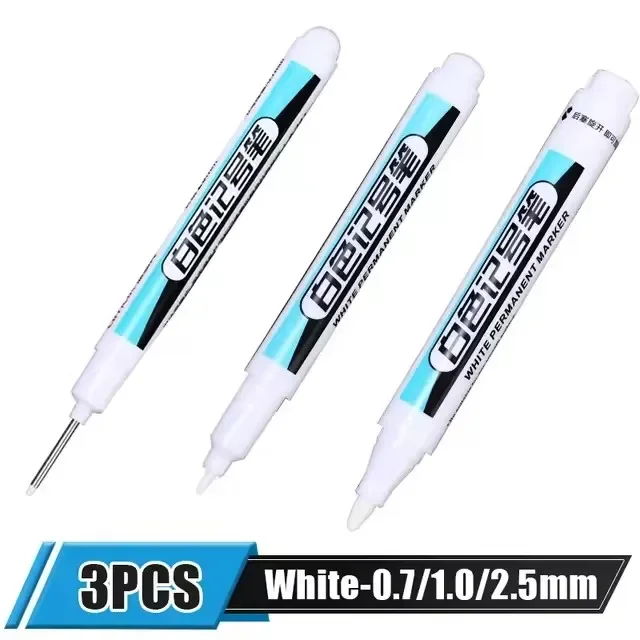 0,7/1,0/2,5 mm weiße Permanentmarker, Farbstifte für Holz, Stein, Kunststoff, Glas, Metall, Leinwand, Keramik, Kunstbedarf