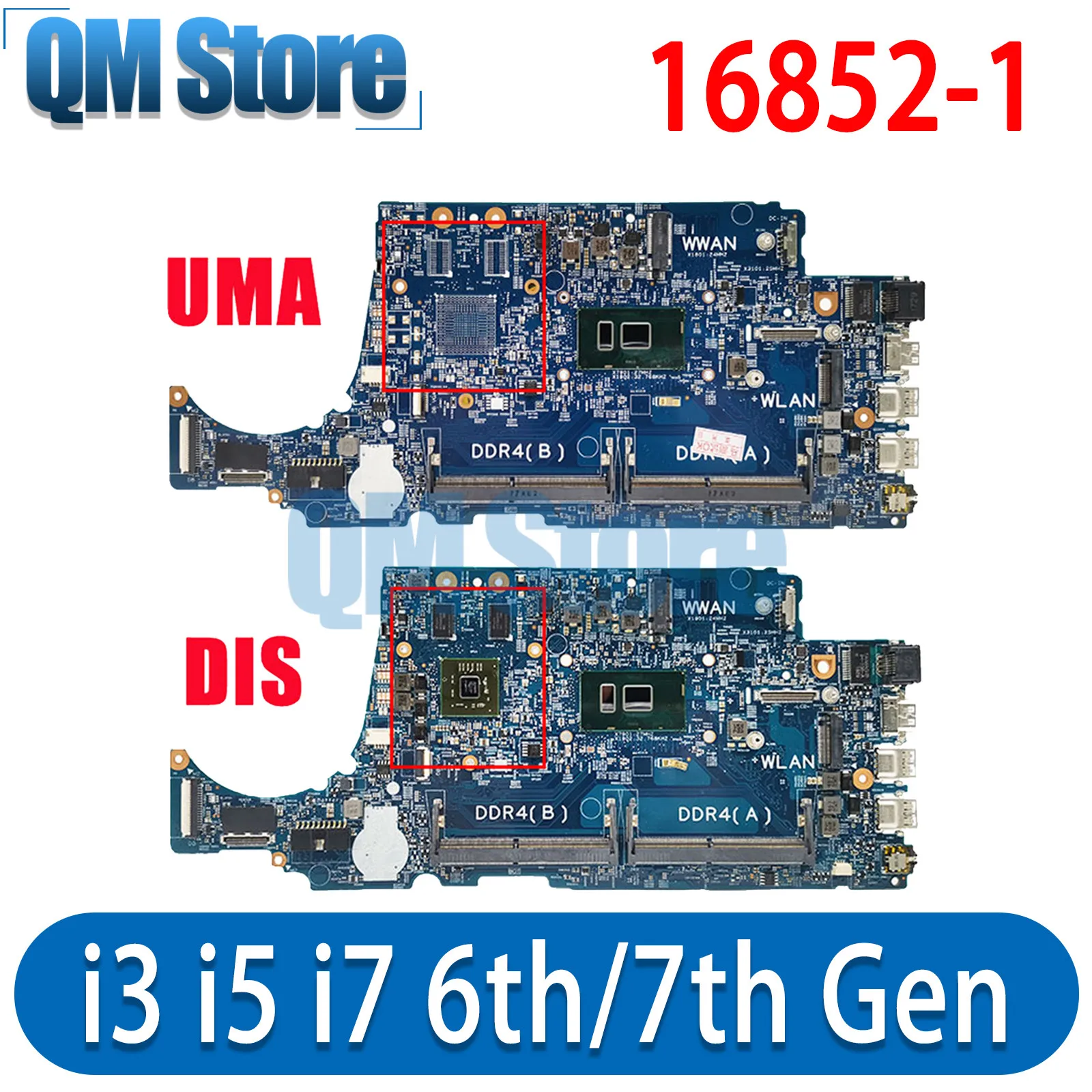 

QM 16852-1 Mainboard FOR dell Latitude 3480 3580 Laptop Motherboard CN-02V63C CN-08NCKY 3865U i3 i5 i7 6th Gen 7th Gen CPU