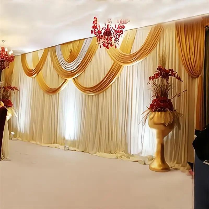 

3X6M Luxury Wedding Backdrop Curtain White Background Drapery Gold and Sequin Swag Pleated Event Party Home Decoration