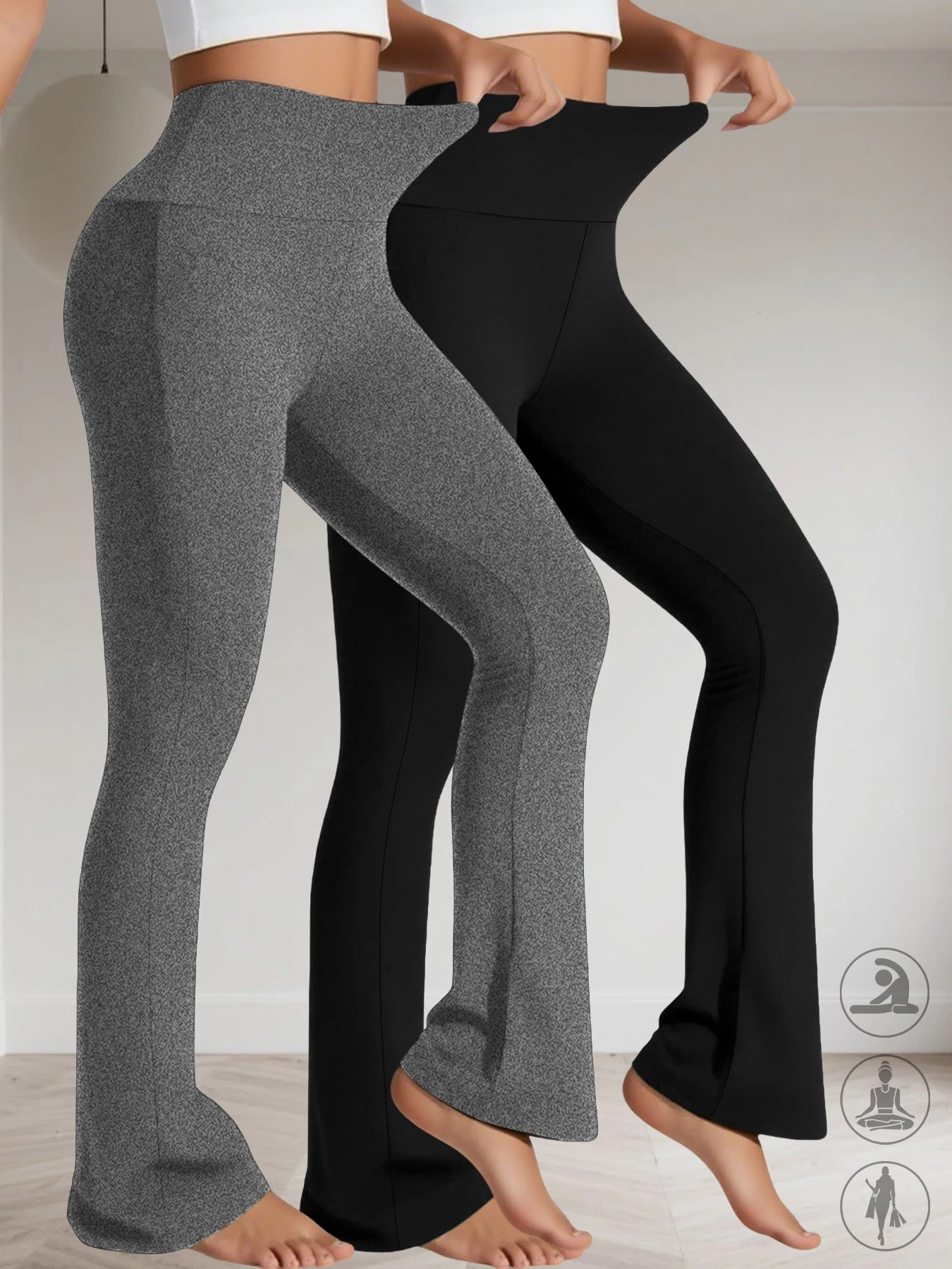 

2 Pack Women's Super Soft Flare Pants High Waisted Tummy Control Workout Yoga Push Up Gym Fitness Long Leggings Bell Bottoms