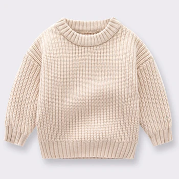 2024 Autumn Newborn Baby Girl Boy Knitted Sweater Long Sleeve Winter Sweater Solid Loose Pullover Casual Tops 3M-6Y Kids Clothes 5