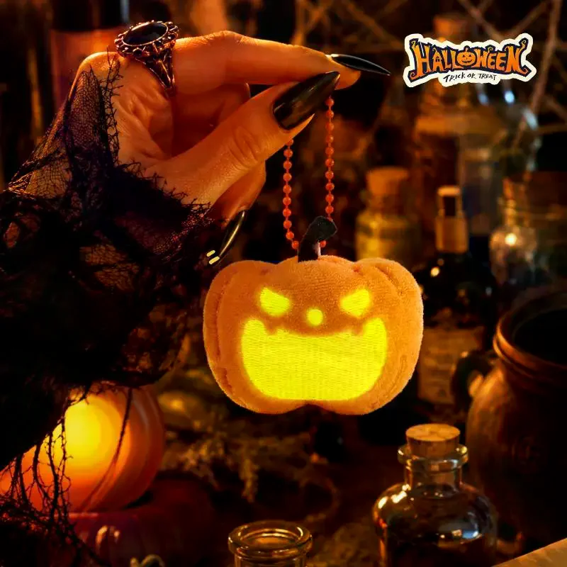 Funny Halloween Pumpkin Head Plush Keychain Kawaii Cartoon Soft Furry Bag Pendant Decoration Gift
